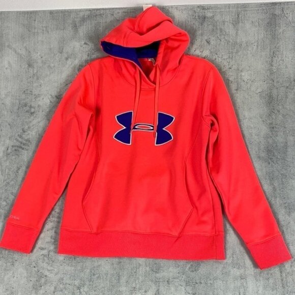 Under Armour Cold Gear Pullover Hoodie Semi Fitted Sz Large Orange with Pocket - Picture 13 of 13